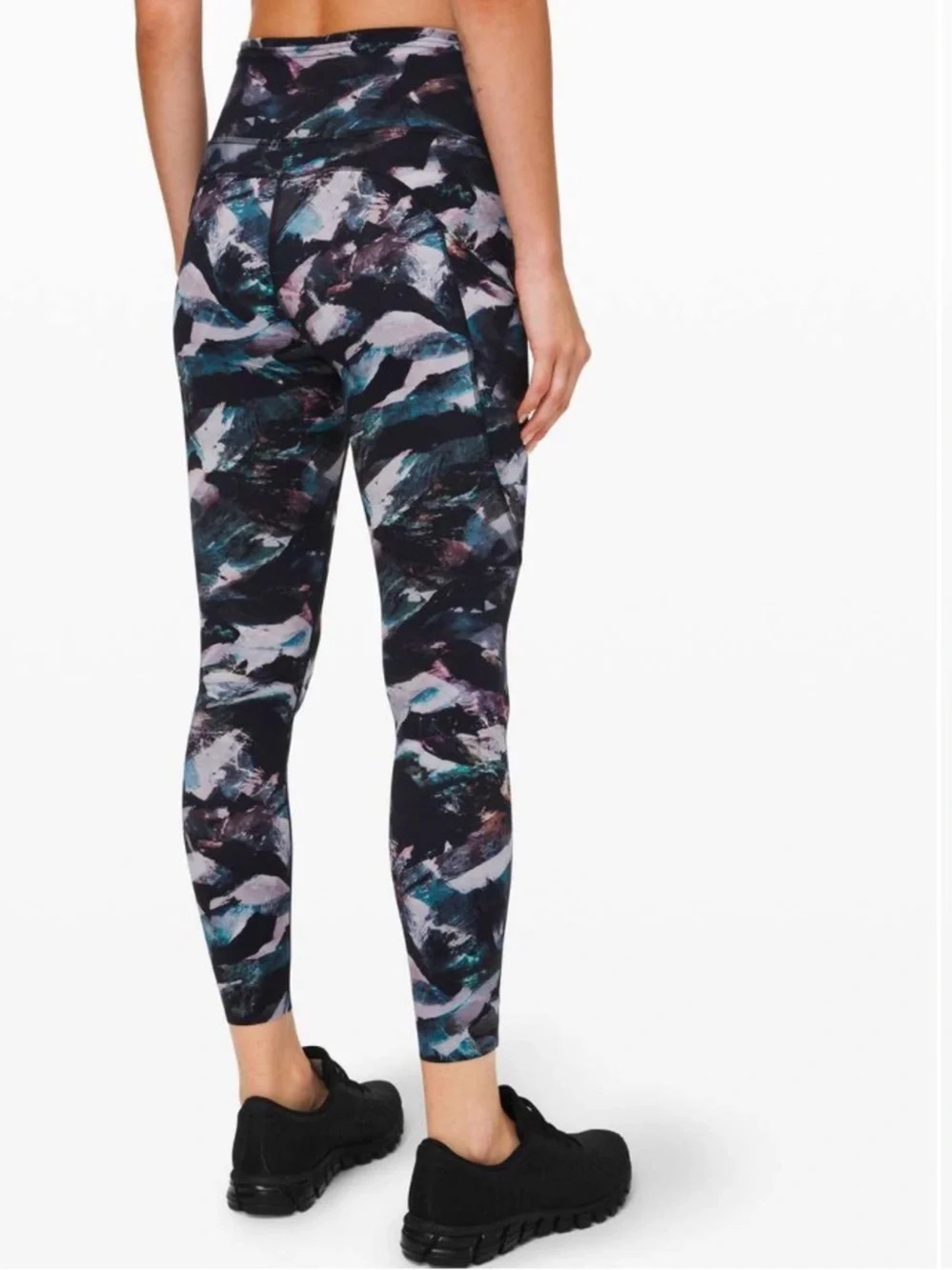 Lululemon Fast and Free Tight 25" Womens 4 Black Teal Gray Pockets Leggings Logo